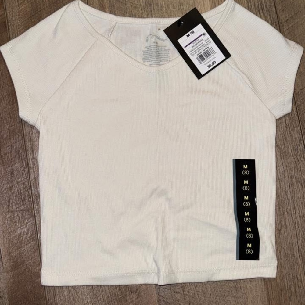 White Ribbed Short Sleeve Top